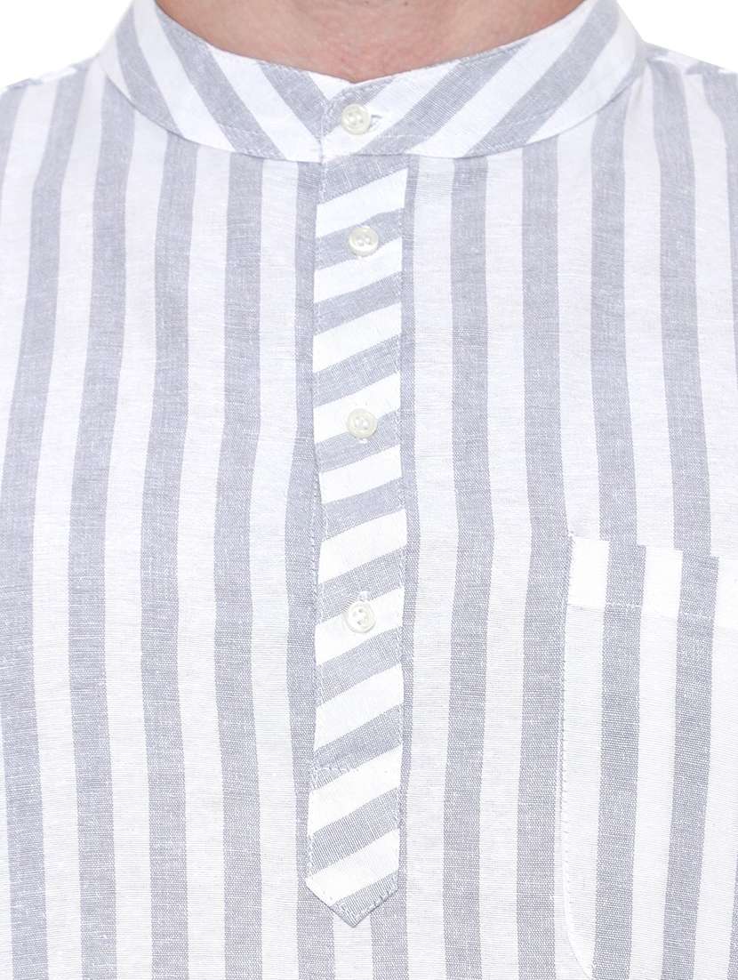 men striped mandarin neck short sleeve short kurta - 21537942 - Standard Image - 3