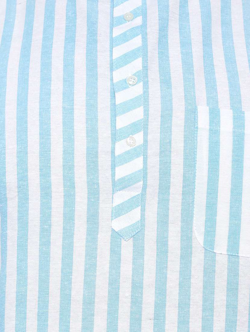 men striped mandarin neck short sleeve short kurta - 21537944 -  Standard Image - 3