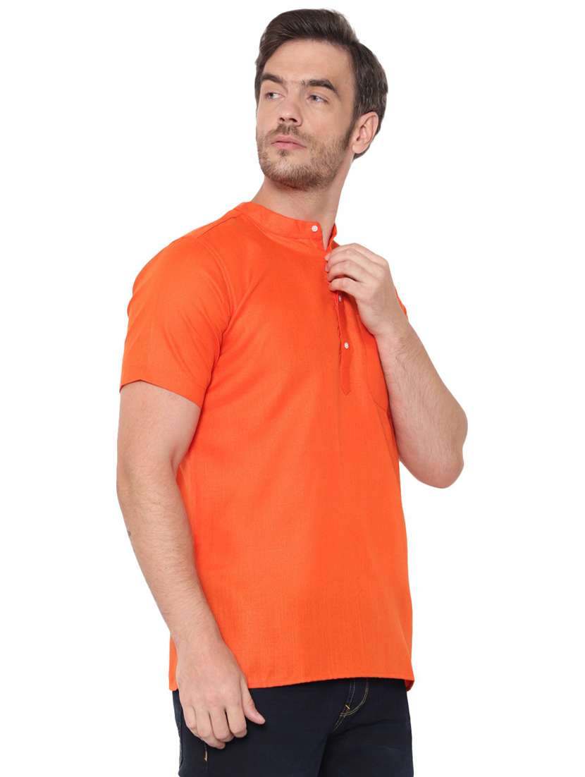 men solid mandarin neck short sleeve short kurta