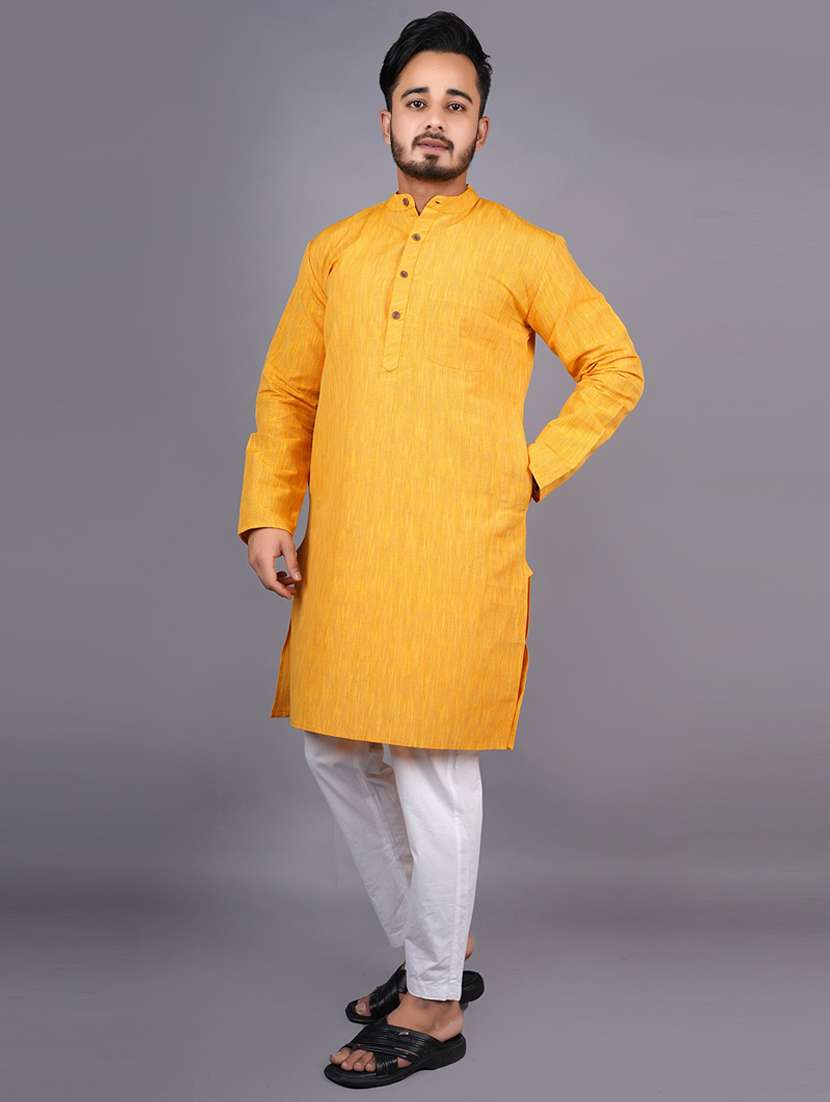 men yellow solid long sleeves kurta - 21537961 -  Zoom Image - 0
