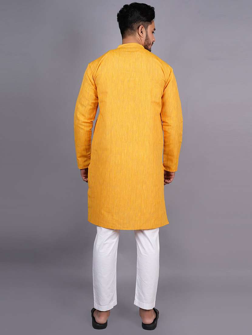 men yellow solid long sleeves kurta - 21537961 - Standard Image - 3