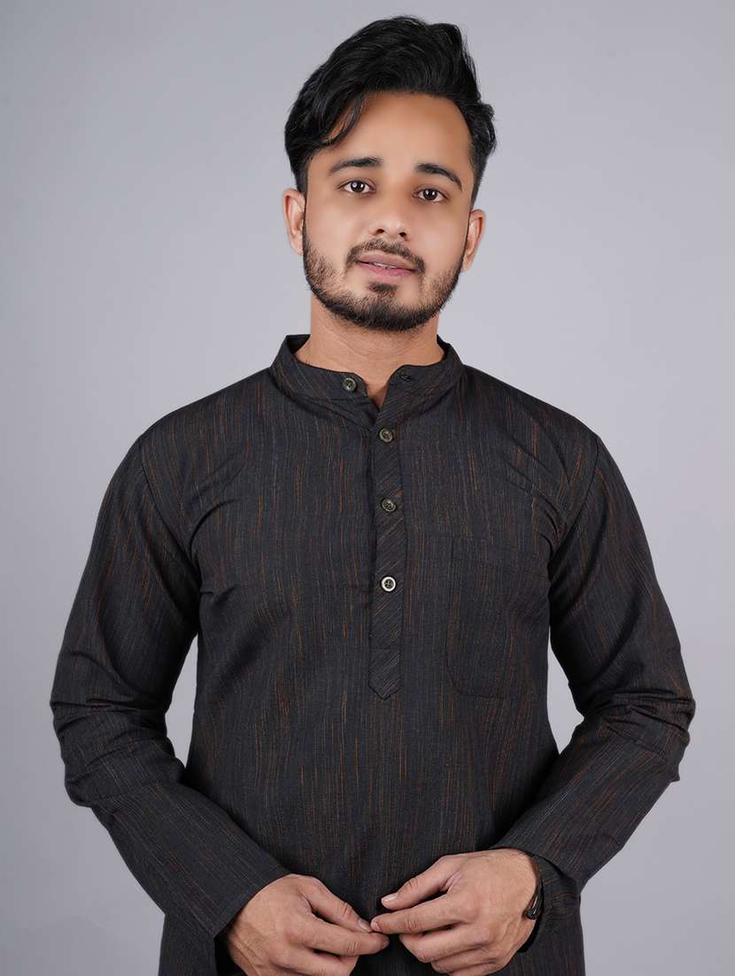 men melange long sleeves kurta - 21537962 -  Standard Image - 3