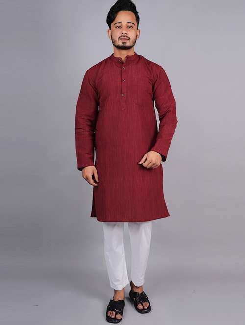 men melange long sleeves kurta - 21537963 -  Standard Image - 0