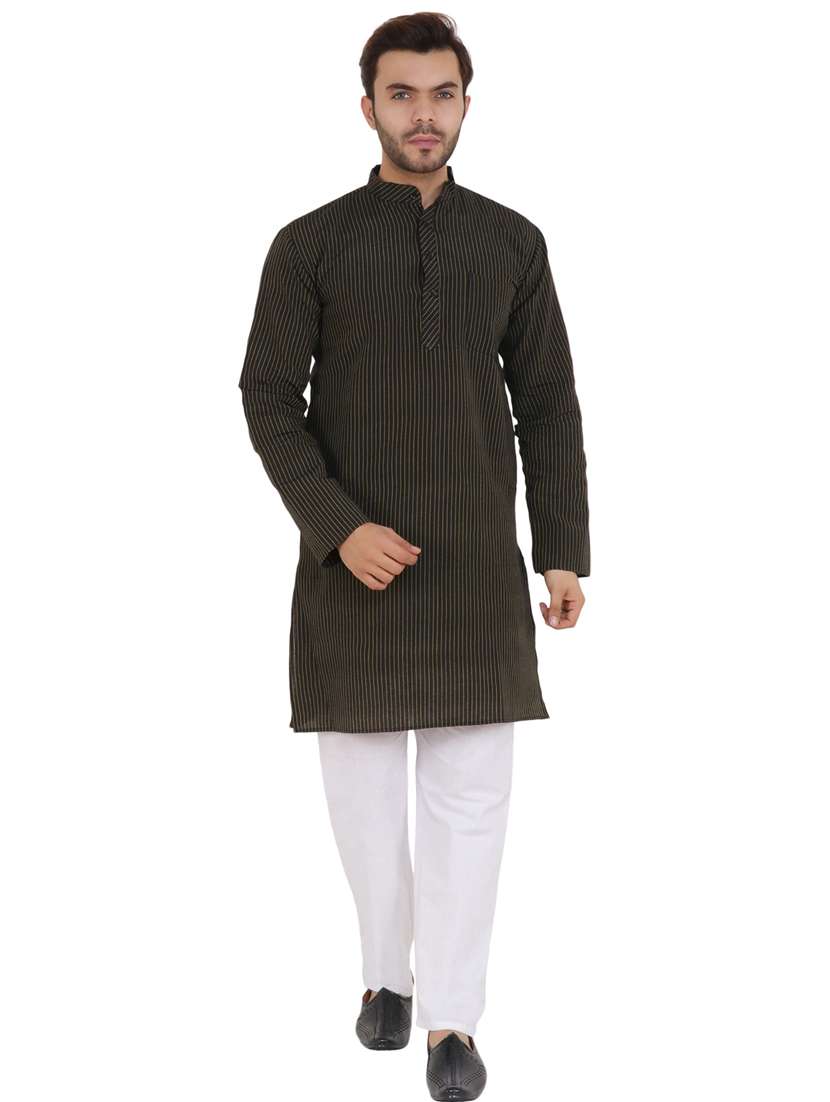 black cotton blend short  kurta - 21537986 -  Standard Image - 3