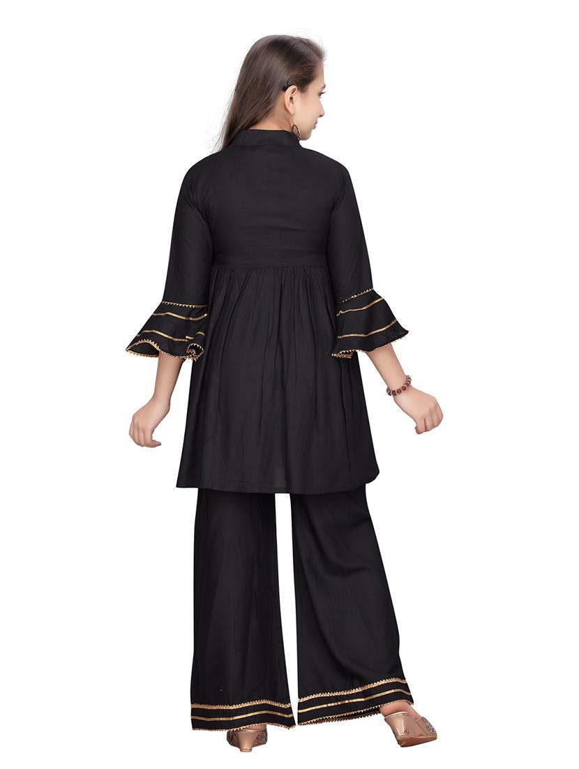 girls mandarin neck kurta palazzo set - 21538265 - Standard Image - 3