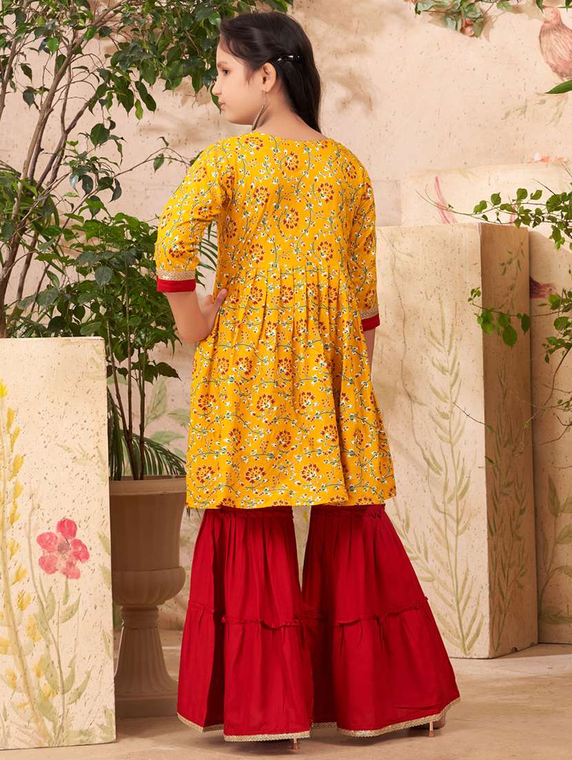 girls printed round neck kurta sharara set - 21538312 -  Standard Image - 3