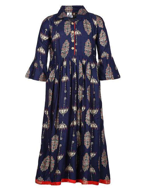 girls printed collared long flared kurti - 21538406 -  Standard Image - 0