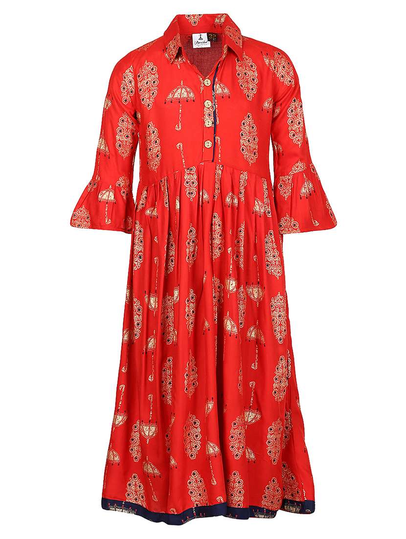 girls printed collared flared kurti