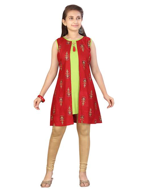 girls printed sleeveless a-line kurti - 21538409 -  Standard Image - 0