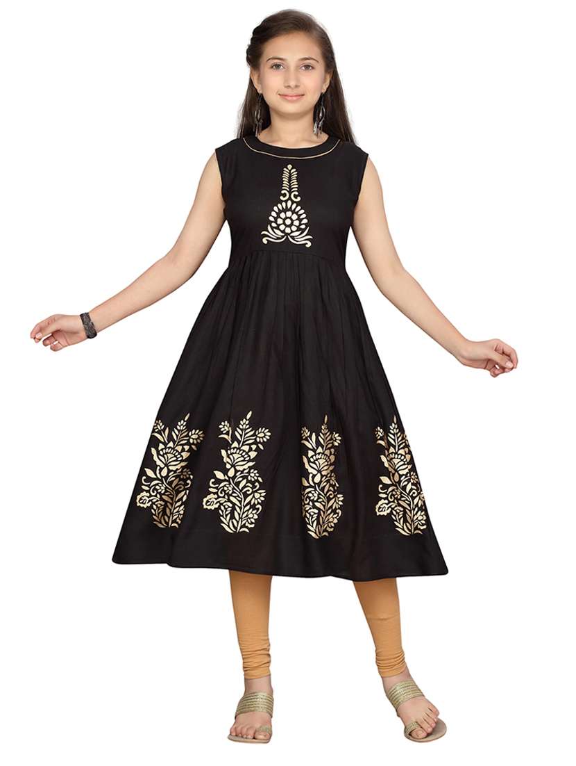 girls printed sleeveless flared kurti