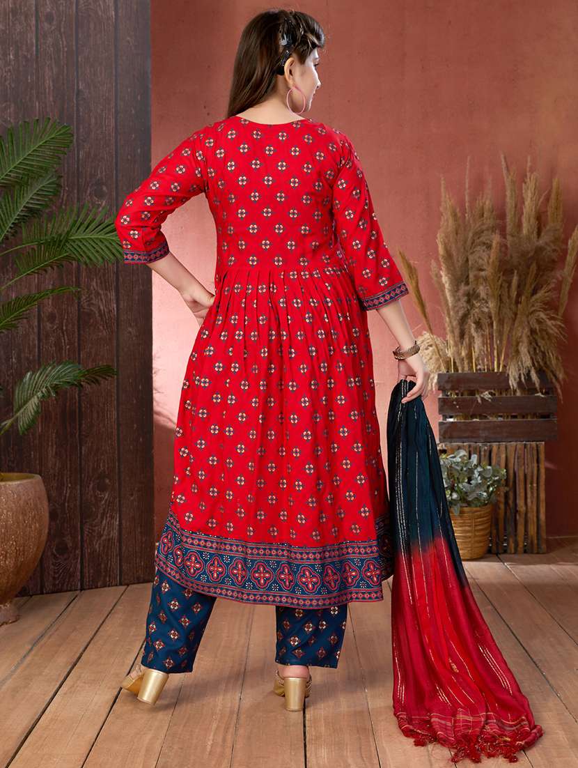 girls printed v neck suit set - 21538418 -  Standard Image - 3