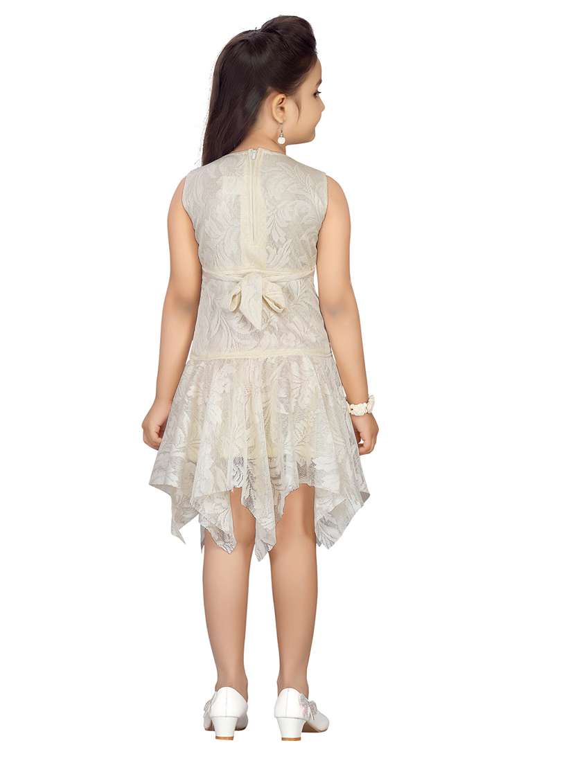 girls self design sleeveless asymmetric frock - 21538429 -  Standard Image - 3