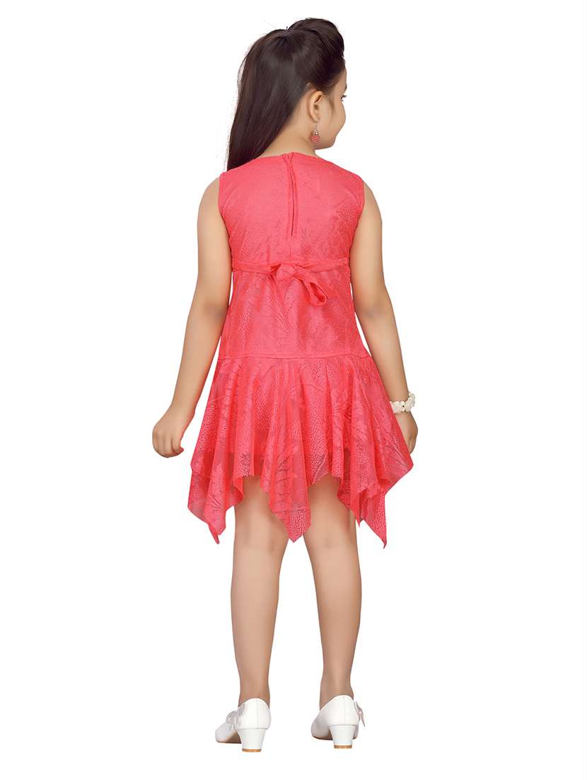 girls self design sleeveless asymmetric frock - 21538430 -  Standard Image - 3