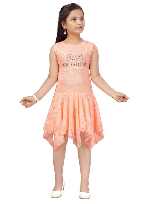 girls self design sleeveless asymmetric frock - 21538431 - Standard Image - 0