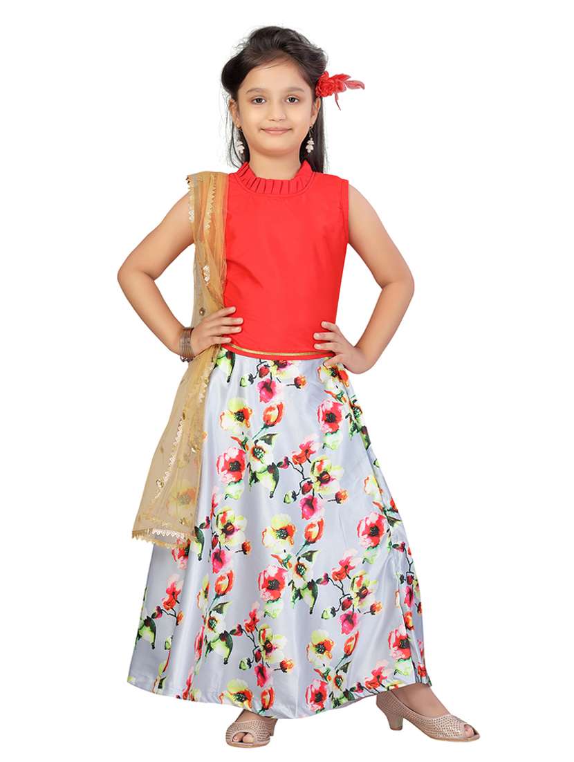 girls floral printed sleeveless lehenga choli