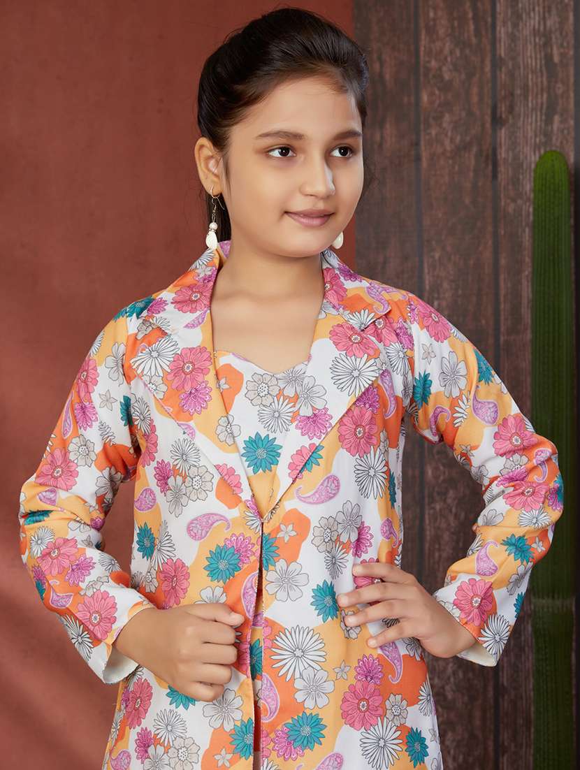girls floral printed full length set with jacket - 21538504 -  Standard Image - 3