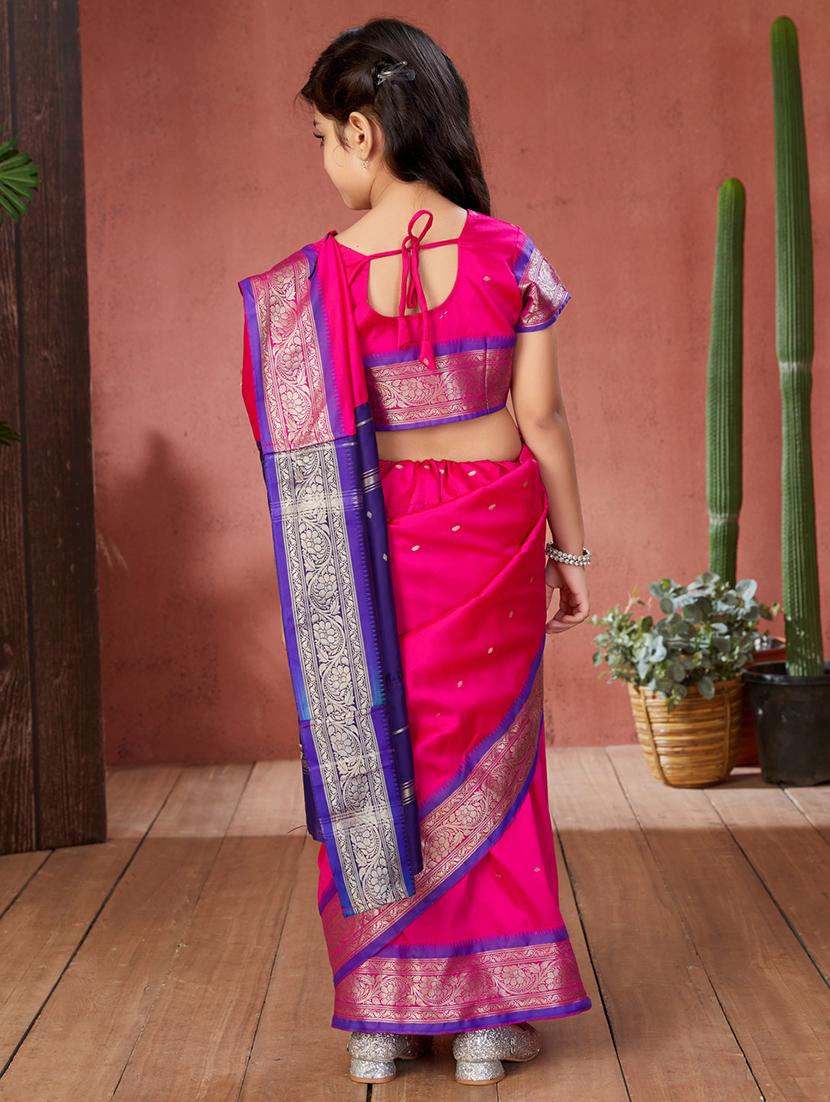 girls self design ready to wear ethnic saree - 21538511 - Standard Image - 3