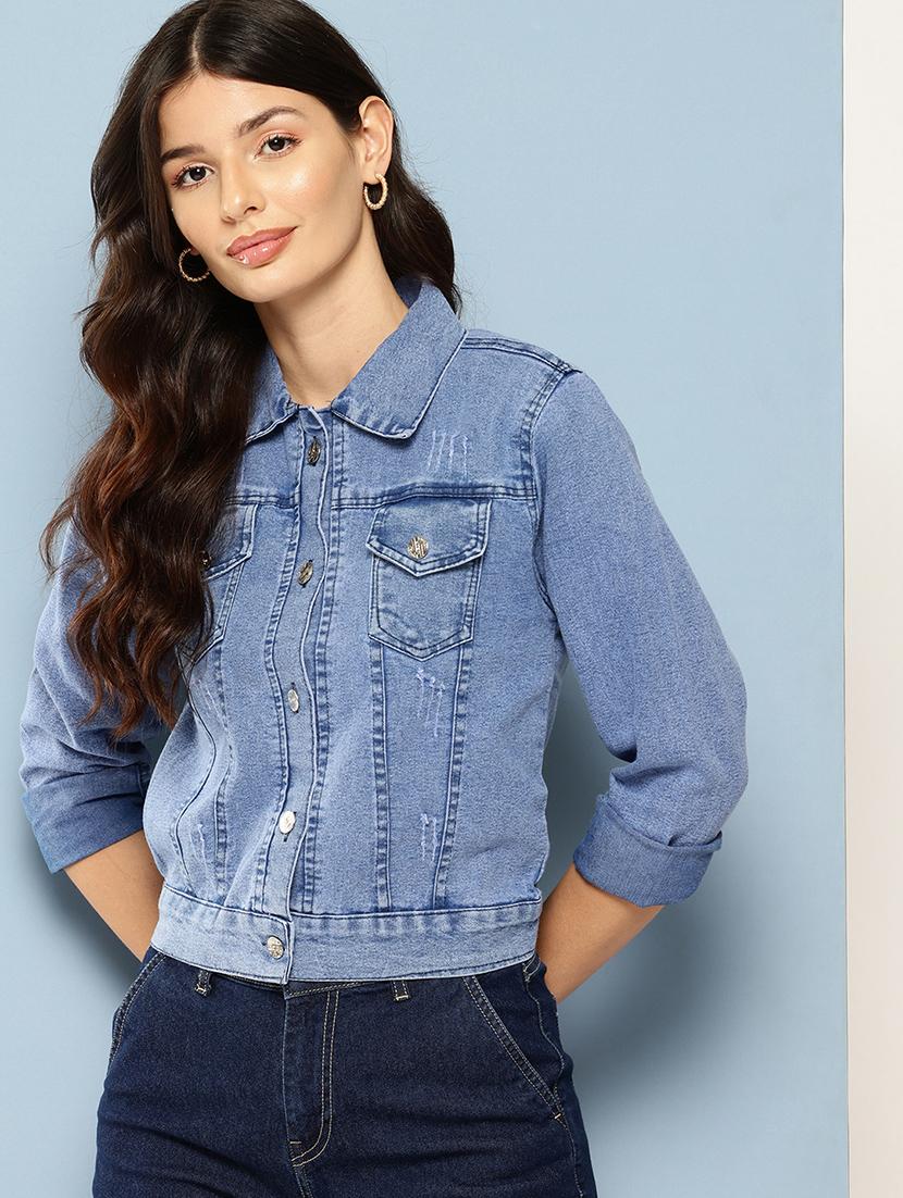 women solids denim summer jacket - 21538519 -  Zoom Image - 0