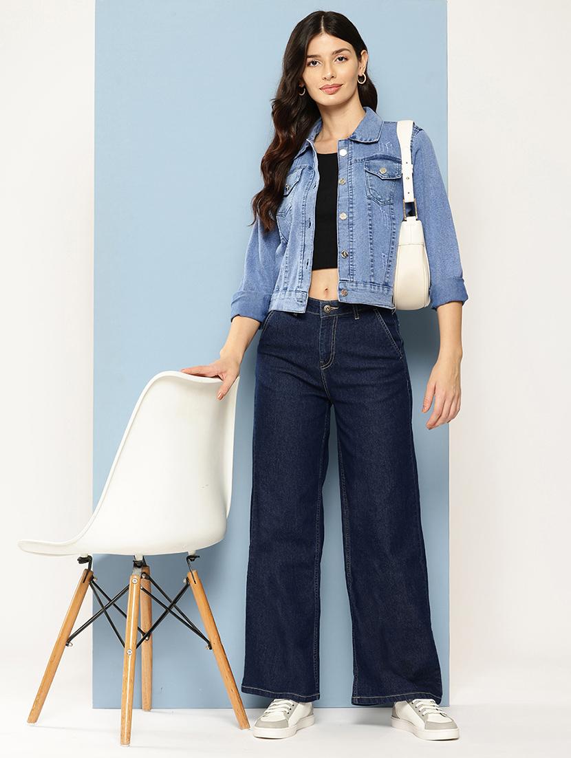 women solids denim summer jacket - 21538519 - Standard Image - 3