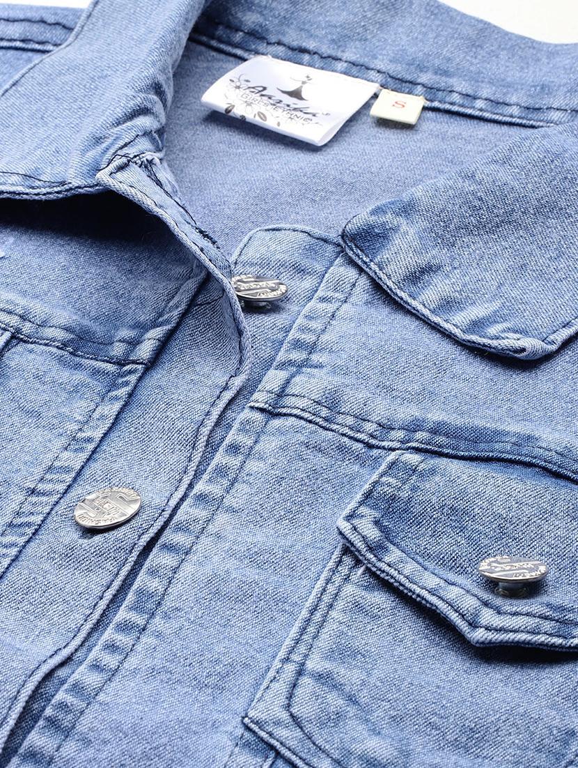 women solids denim summer jacket - 21538519 - Standard Image - 5