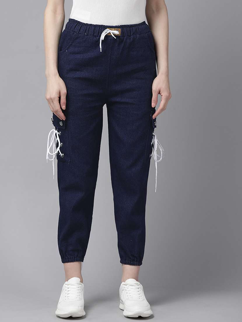women solids denim joggers