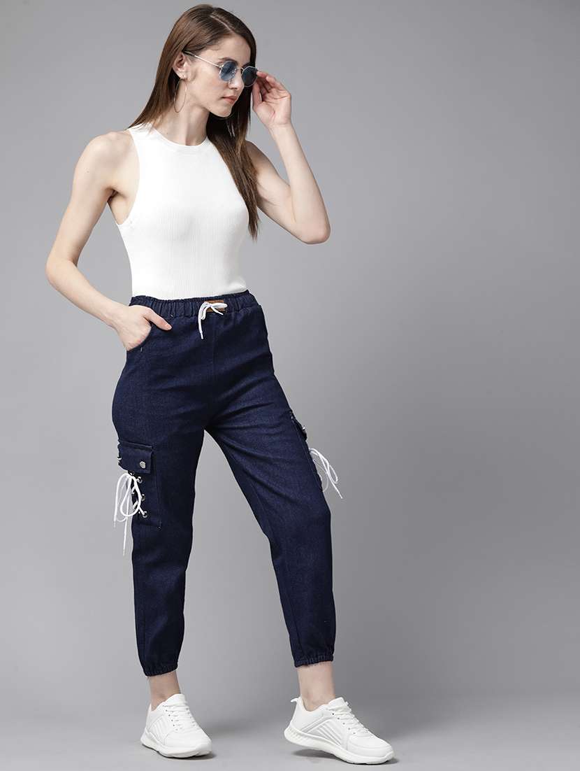women solids denim joggers - 21538553 -  Standard Image - 3
