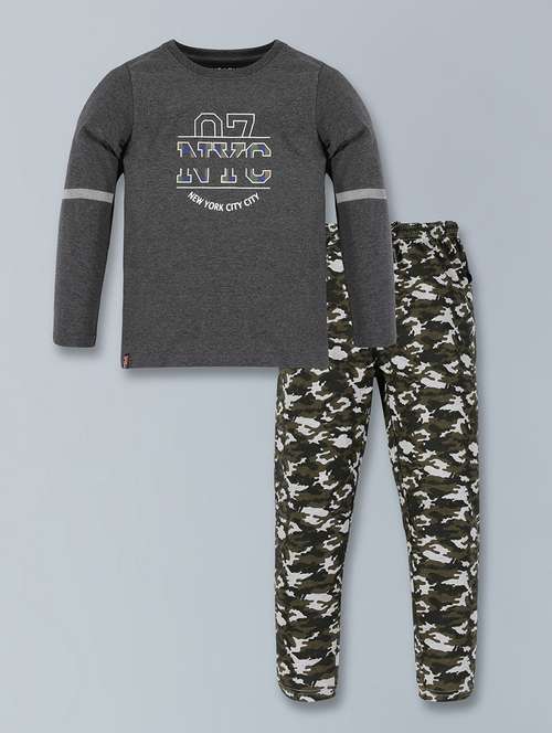 boys printed round neck nightwear pyjama set - 21538576 - Standard Image - 0