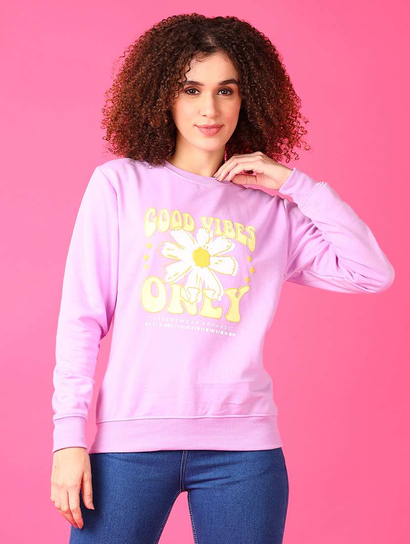 women front print long sleeve sweatshirt