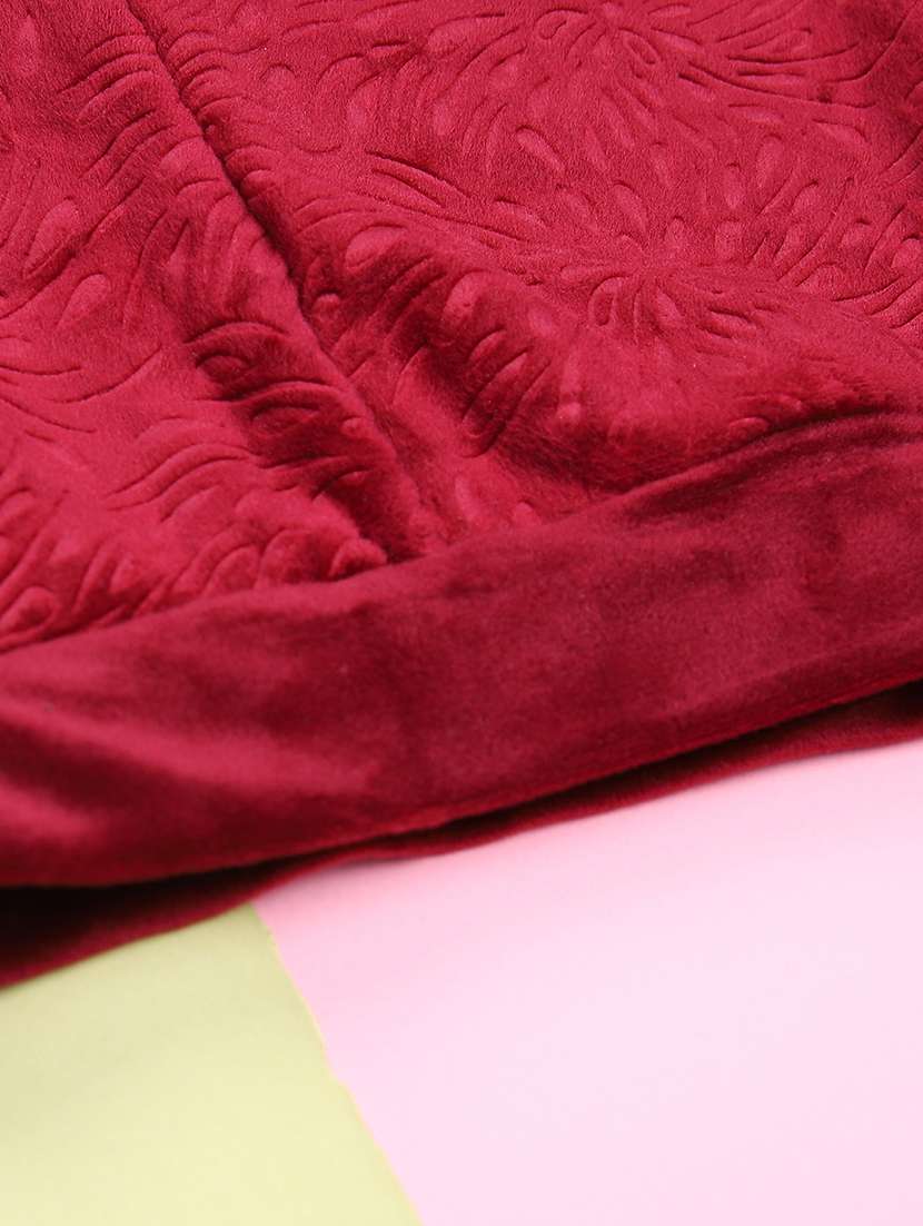 girls maroon self designed velvet legging - 21538595 -  Standard Image - 3