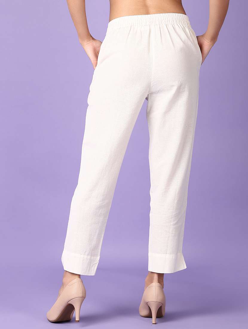 women off white solid ankle length tapered pant - 21538602 -  Standard Image - 3