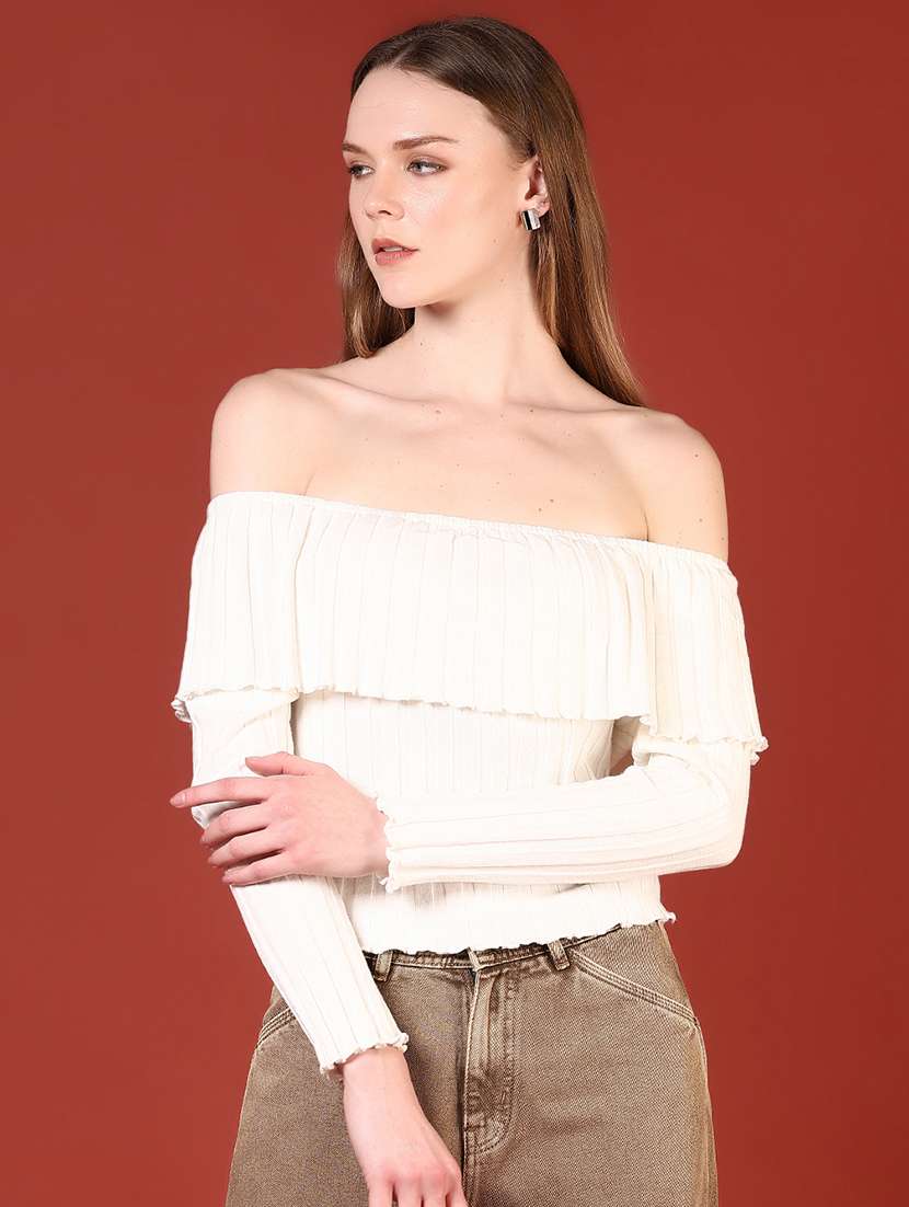 women solid long sleeves off shoulder top