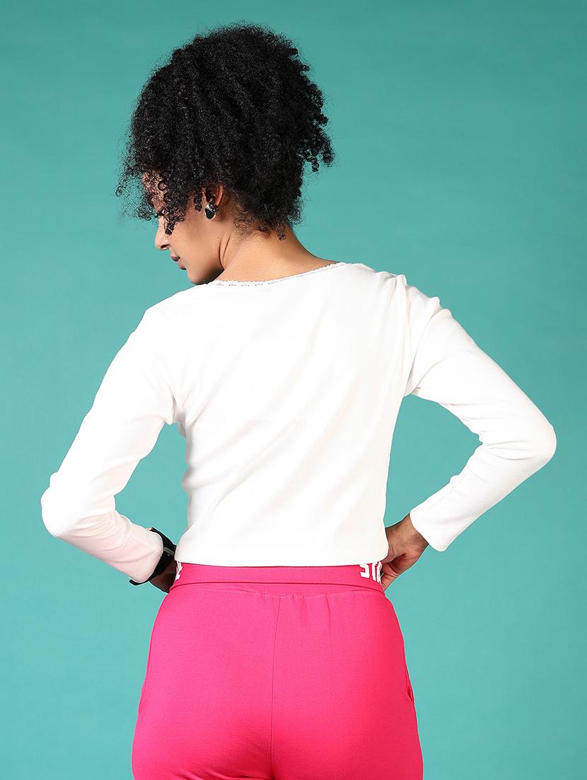women solid v-neck crop t-shirt - 21538643 - Standard Image - 3