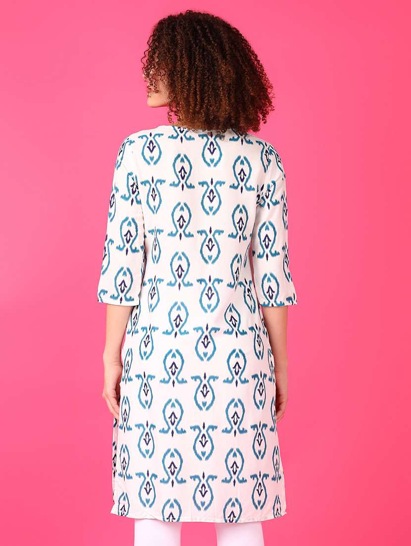 women printed three quarter sleeve straight kurta - 21538671 - Standard Image - 3