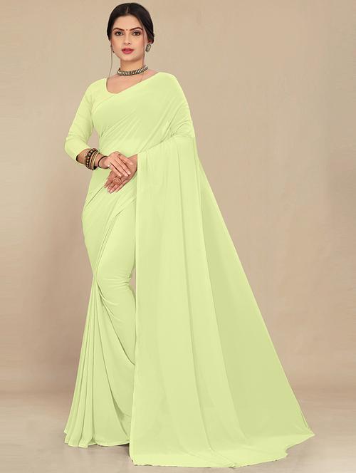 women mellow yellow plain saree - 21539054 - Standard Image - 0