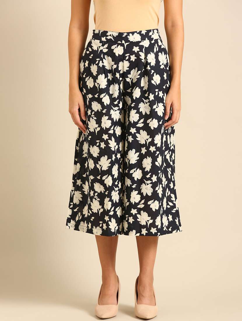women printed flat front culottes