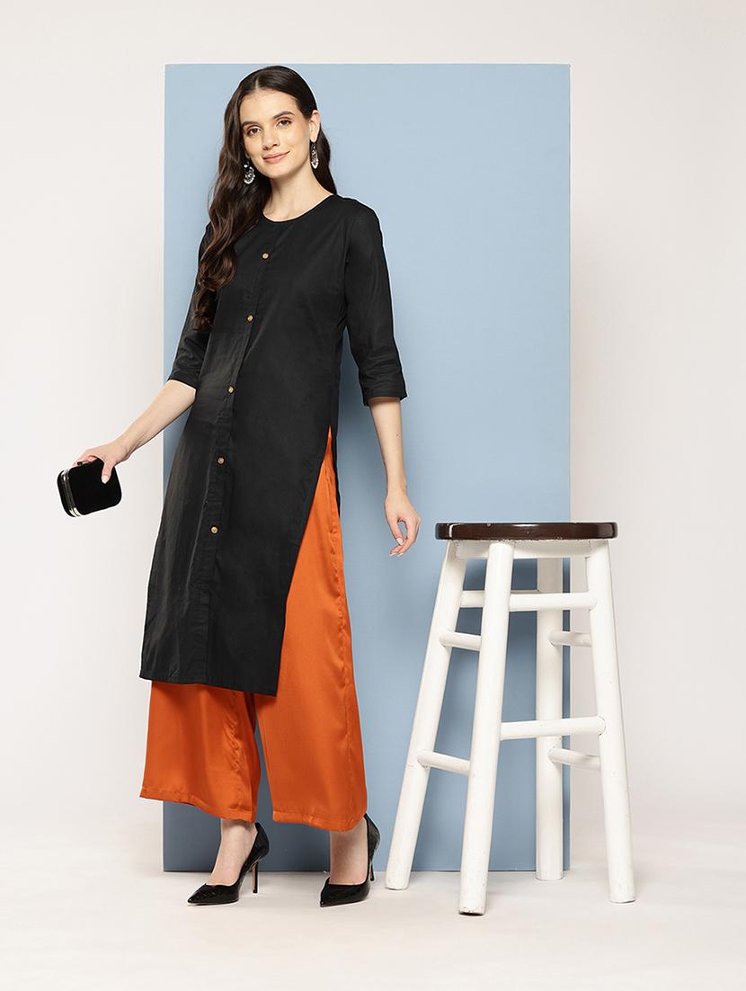 women solid round neck straight kurta - 21539090 - Standard Image - 3