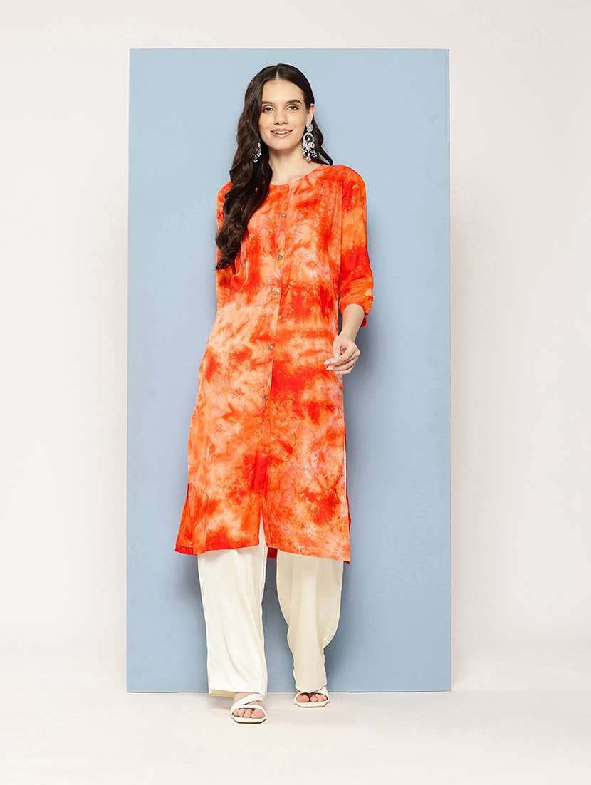 women tie & dye round neck straight kurta