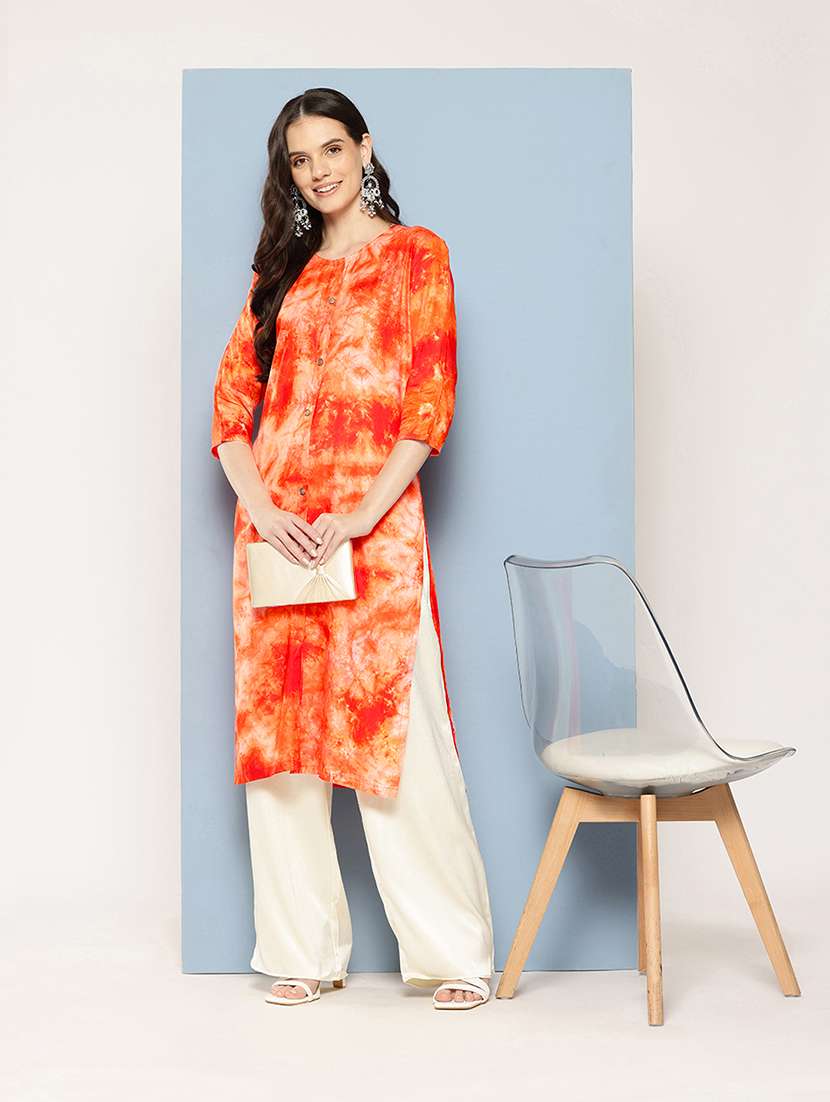 women tie & dye round neck straight kurta - 21539095 -  Standard Image - 3