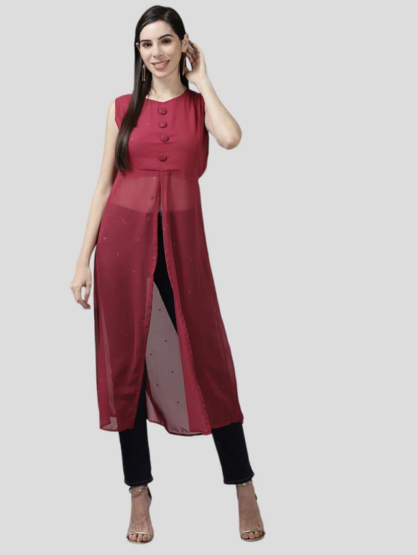 women pink self design sleeveless a-line tunic - 21539105 -  Standard Image - 3