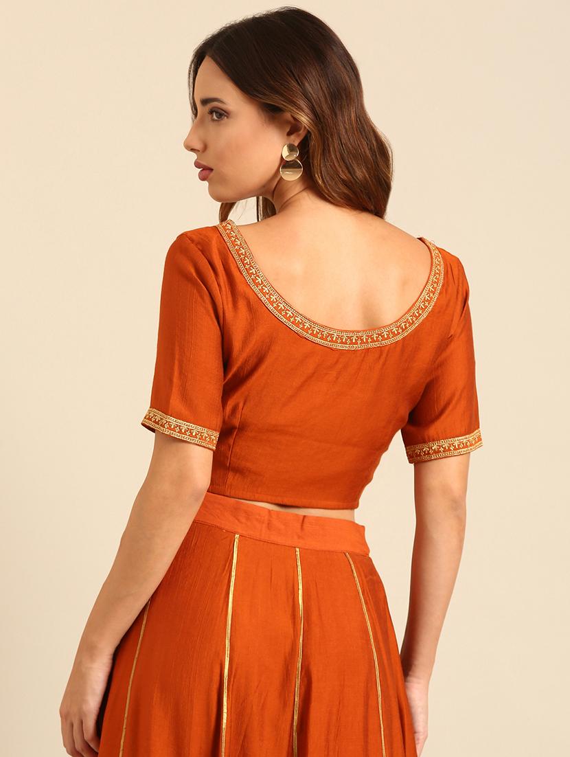 women orange notch neck stitched blouse - 21539121 - Standard Image - 3