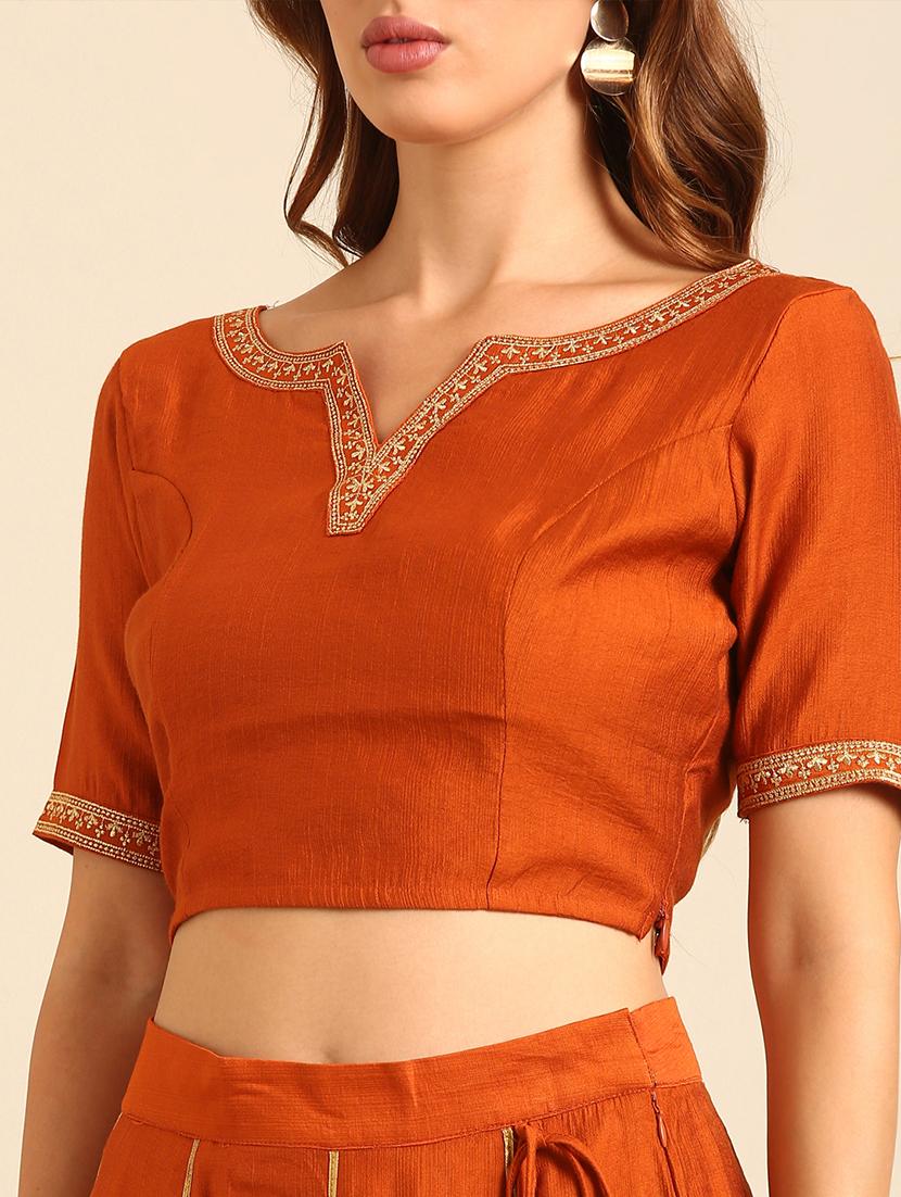 women orange notch neck stitched blouse - 21539121 - Standard Image - 5