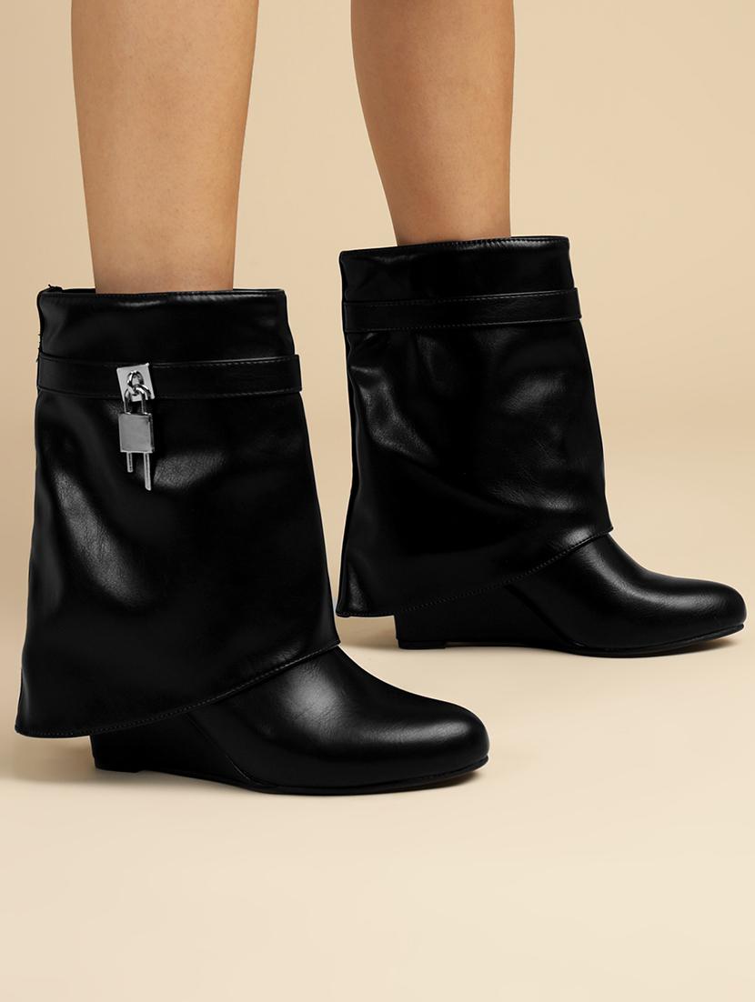 women solid black ankle boots - 21539157 - Standard Image - 5