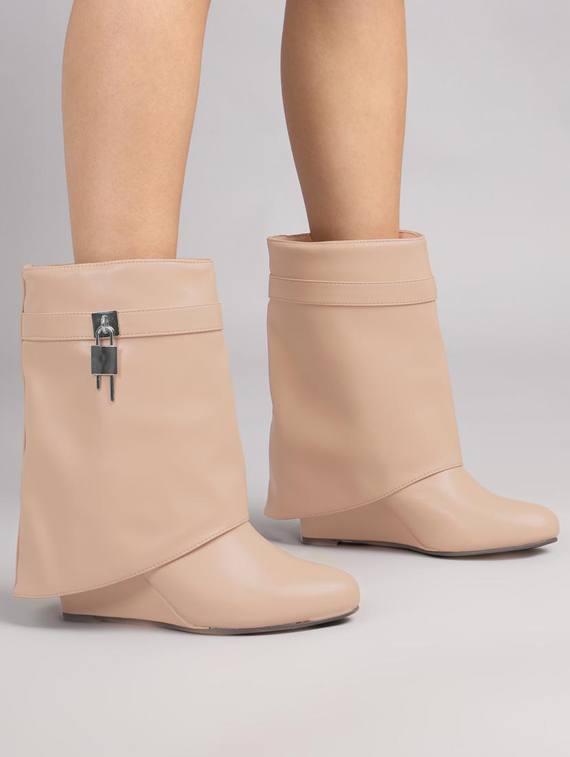 women solid nude ankle boots - 21539158 - Standard Image - 5