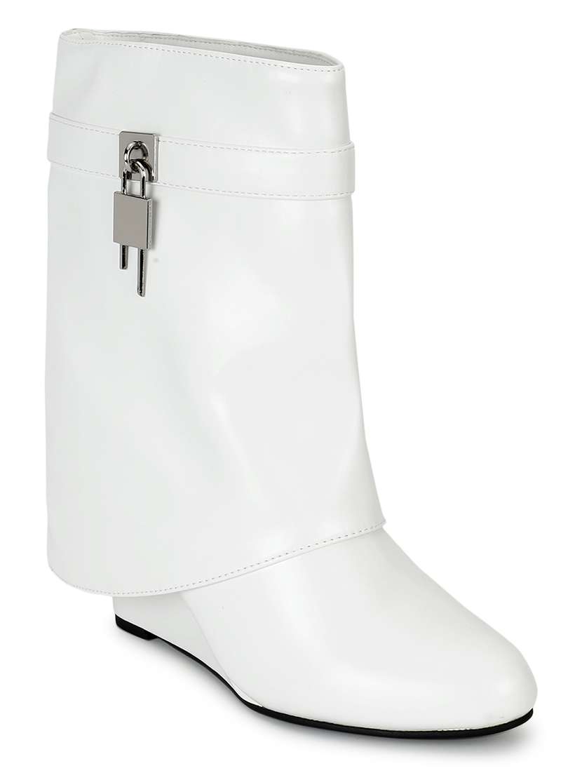 women solid white ankle boots