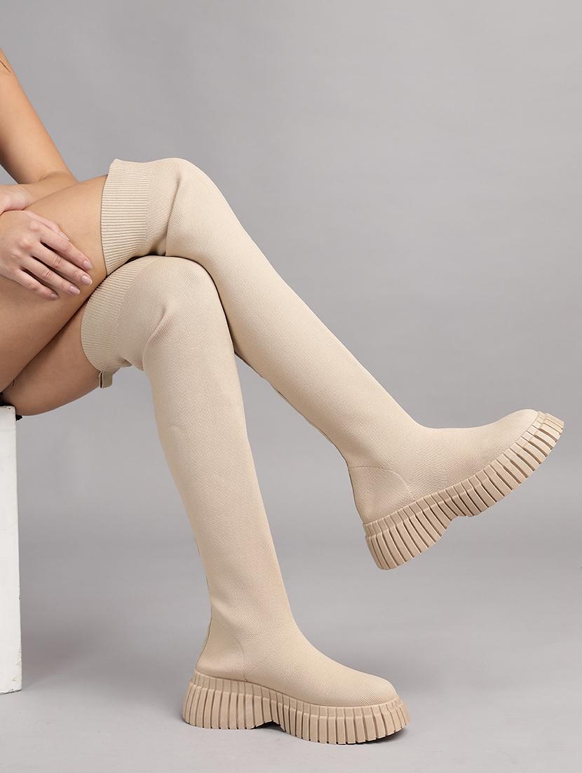 women solid knee length boots - 21539165 - Standard Image - 5