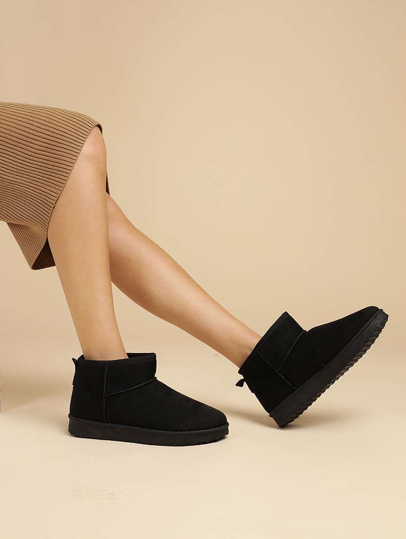 women solid ankle length boots - 21539179 - Standard Image - 5