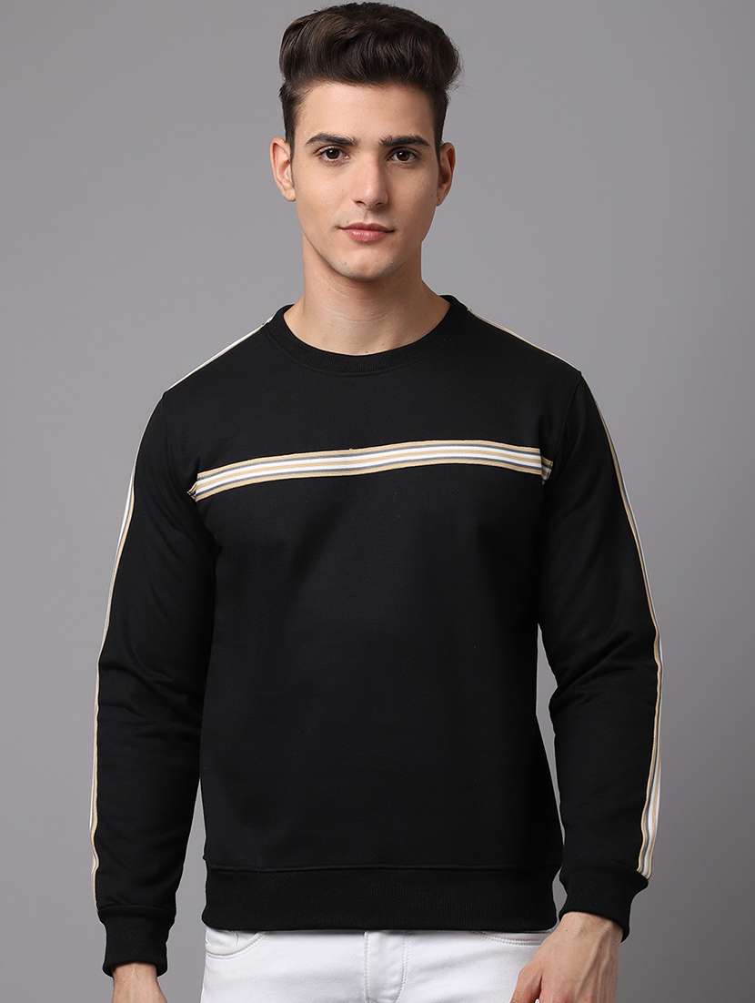 men striped printed round neck sweatshirt