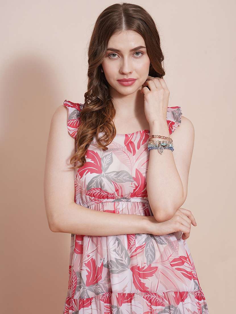 globus women multi square neck flutter sleeves tropical printed tiered fit & flare maxi dress - 21540025 -  Standard Image - 3