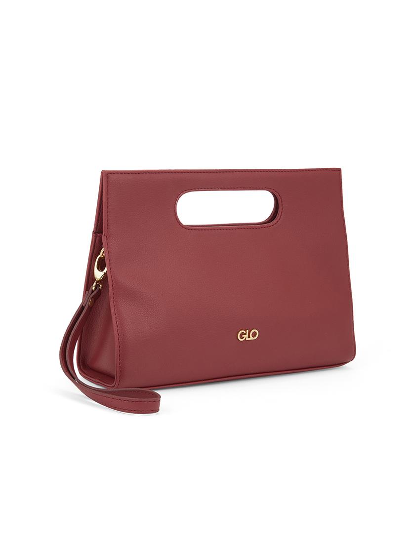 globus women maroon vegan leather textured handheld bag with detachable wrist strap - 21541613 - Standard Image - 3