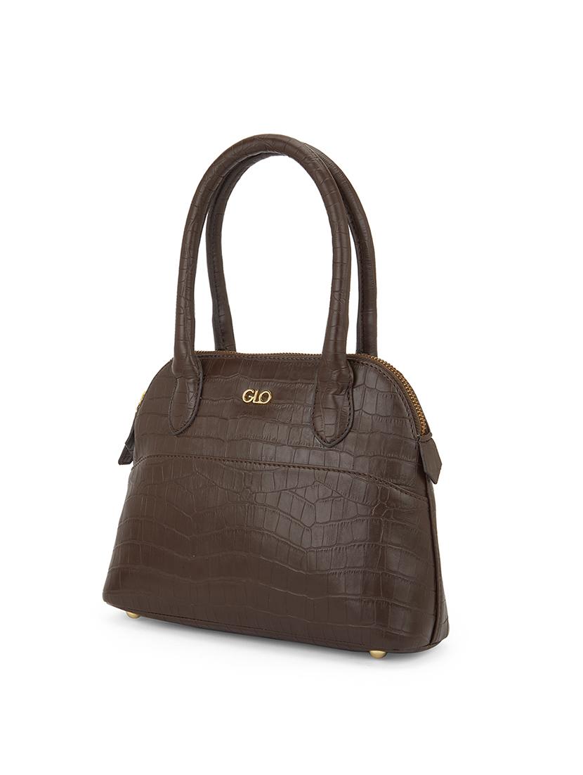 globus women brown vegan leather croc animal effect handheld bag with detachable strap - 21541614 - Standard Image - 3